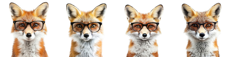 Fototapeta premium Fox wearing glasses, isolated on a white background. Mix Collection Png.