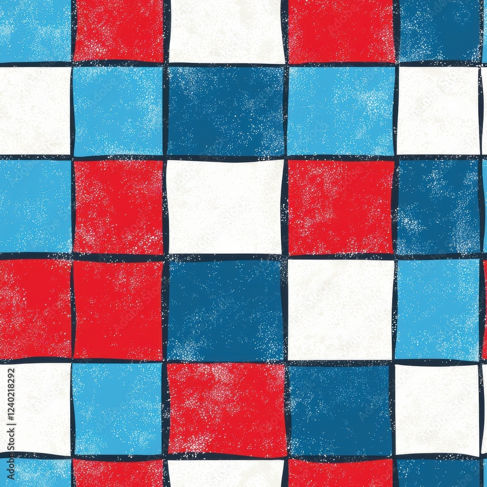 Poster seamless retro checkerboard pattern in bold reds and blues for creative projects