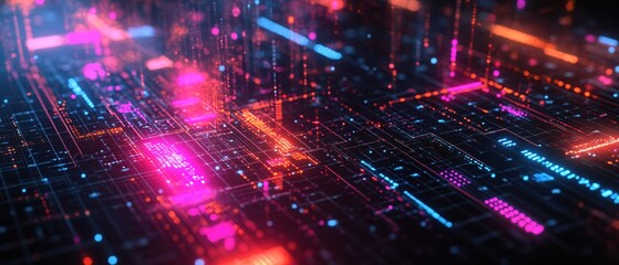 Abstract digital network with glowing lines and dots in vibrant colors for modern technology
