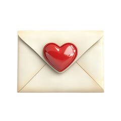 A 3D rendered image shows a cream-colored envelope adorned with a glossy red heart seal, symbolizing love and affection.