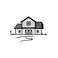 Farmhouse Barn Illustration: Simple Black and White Countryside Barn Design