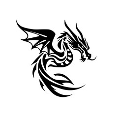 Naklejka premium Tribal Dragon Tattoo Design: Black and White Mythical Creature Illustration