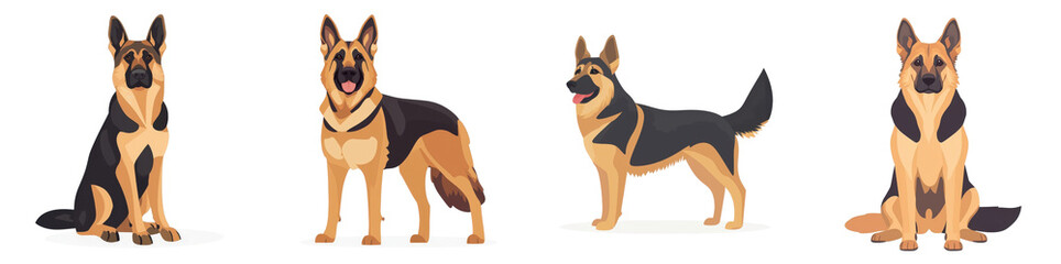 Obraz premium Flat style illustration of a German Shepherd, isolated on a white background. Mix Collection Png.