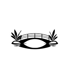 Serene Bridge Silhouette: Minimalist Black and White Landscape Design