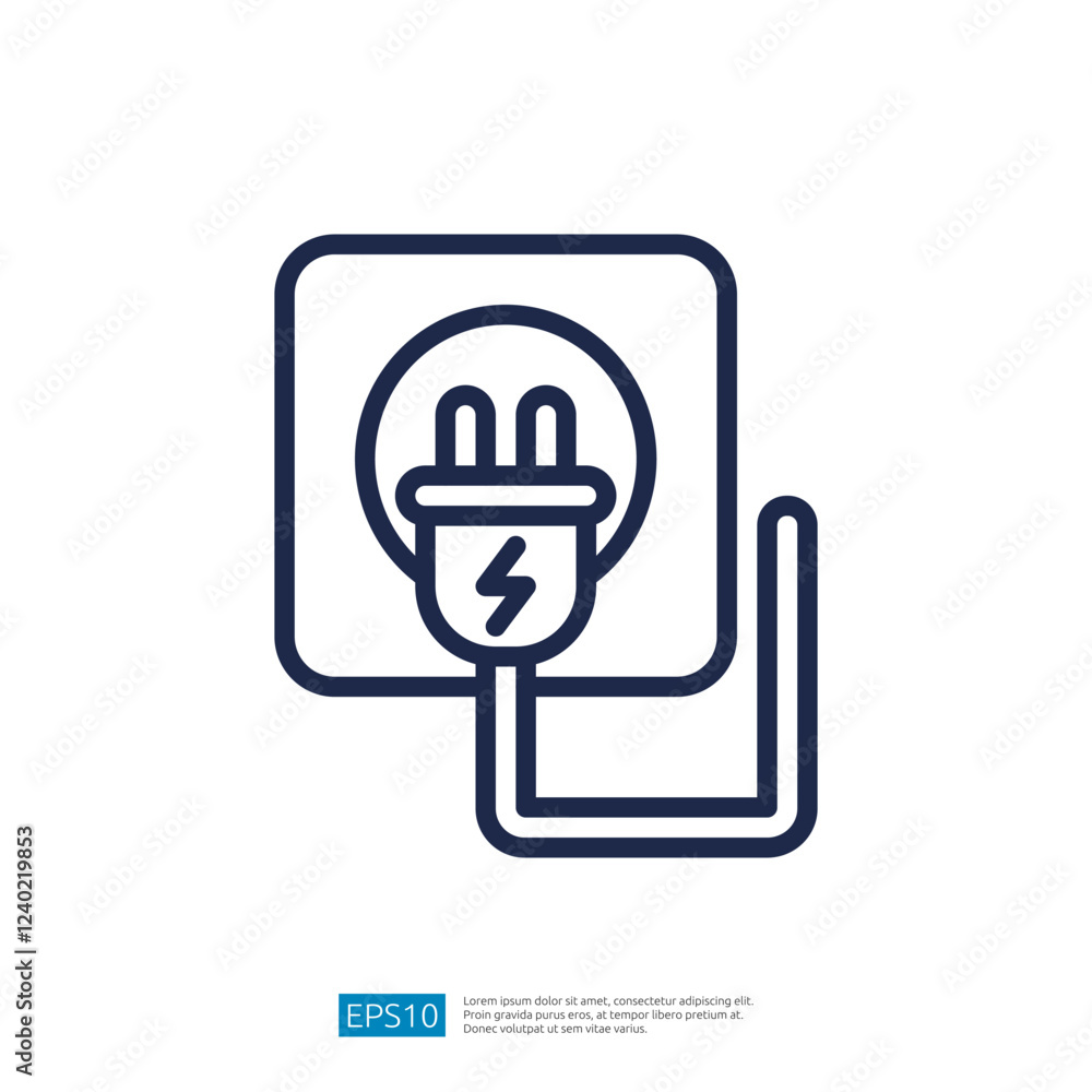 Poster an illustration of an electrical plug connected to a socket, representing power connection and elect