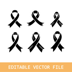 black breast cancer ribon set image design icon
