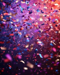 Colorful confetti falling against a vibrant background creating a festive and celebratory mood