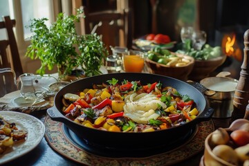 Global Recipe Exchange: Diverse participants sharing recipes with rich, cultural colors and spices