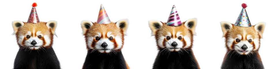 Obraz premium Red panda wearing a party hat, isolated on a white background. Mix Collection Png.