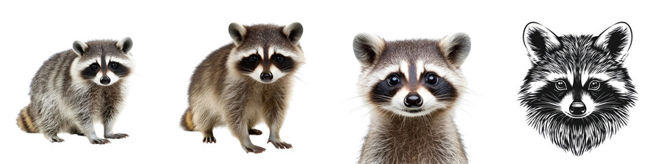 Fototapeta premium Raccoon isolated on a white background. Mix Collection Png.
