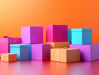 Obraz premium Colorful gift boxes on vibrant backdrop.