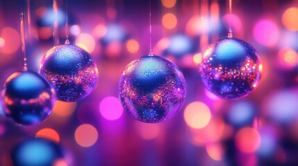 Obraz premium Colorful ornaments hanging with festive lights.