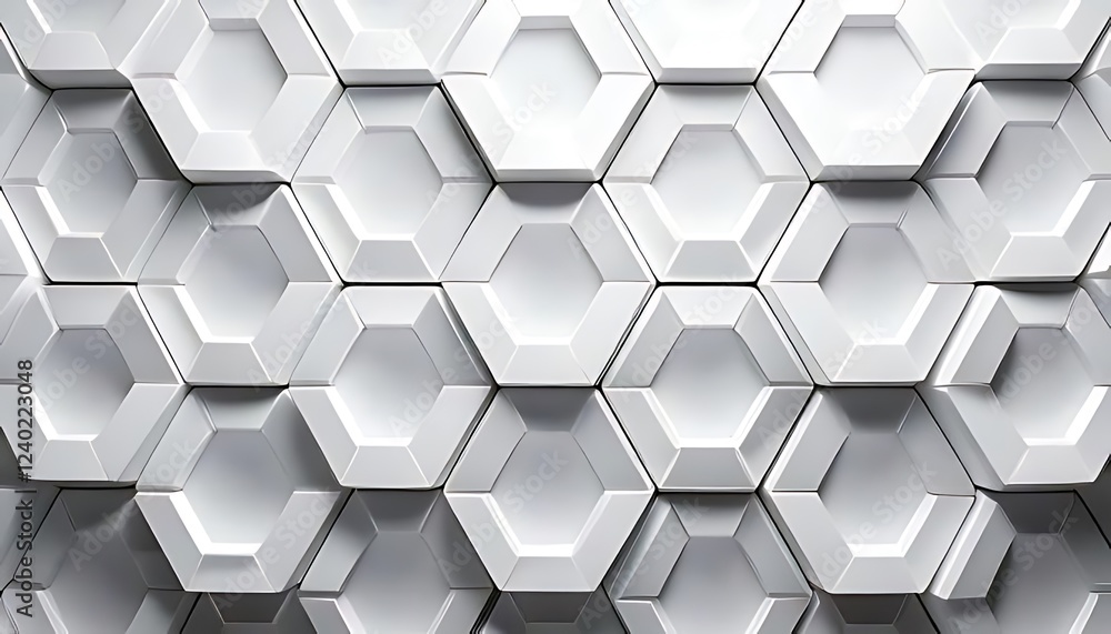 Poster a repeating pattern of raised, three-dimensional, white hexagonal shapes creates a textured, modern 