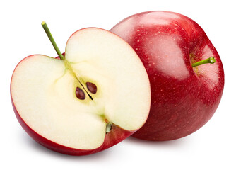 Whole red apple and a half