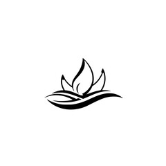 Lotus Flower Water Lily Minimalist Logo Design: Elegant Botanical Symbol, Nature Icon, Simple Line Art Graphic