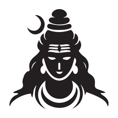 Lord Shiva's Face Black Silhouette Artistic Vector Illustration