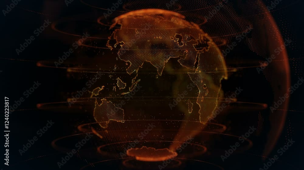 Poster digital world around move particle effect animation. world digital technology futuristic conceptual 