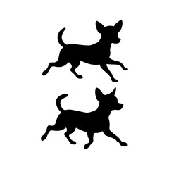 Two running chihuahua dog silhouette vector flat illustration design on white background.