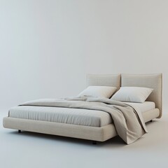 Cozy and modern bed with soft bedding.