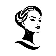 Elegant Woman Portrait: Monochrome Beauty and Fashion Illustration.  A stylish graphic design featuring a female face, hair, and elegant pose. Perfect for fashion, beauty, and art projects.