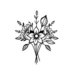 Elegant Black and White Floral Bouquet Line Art: Botanical Illustration, Minimalist Flower Design, Simple Graphic, Vintage Sketch, Nature Print