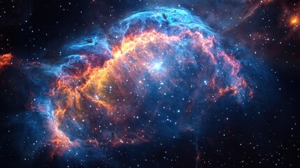 Cosmic Nebula with Stars and Glowing Gas Clouds
