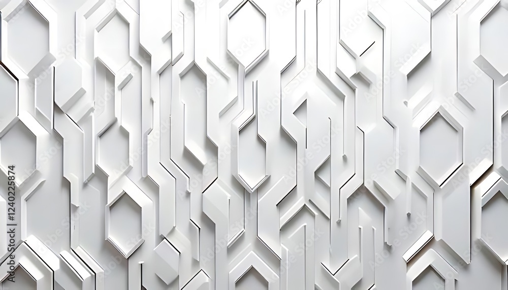 Poster a textured, white, geometric pattern with circuit-board like lines and shapes.