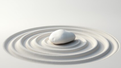 Naklejka premium This minimalist photograph highlights the white gravel with concentric circles around stones in a Zen rock garden, reflecting the careful and intentional practices of Zen Buddhism.