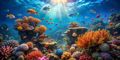 Obraz premium Vibrant Underwater Scene with Colorful Coral Reef and Fish