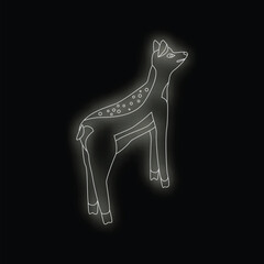 White outline of a deer standing and looking up, isolated on a black background