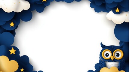 A whimsical paper-cut style frame featuring an owl, clouds, and stars for creative use.