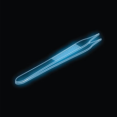 Neon tweezers glowing in the dark, a concept for beauty salons