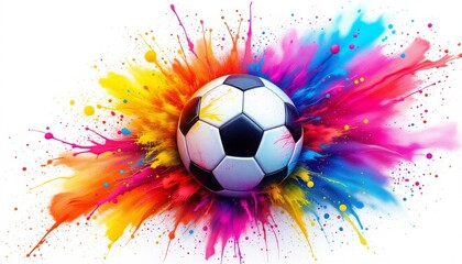 Soccer Ball in Colorful Paint Explosion