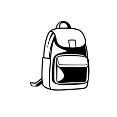Black and white illustration of a backpack. Perfect for travel, school, or everyday use. Simple design, suitable for various purposes.