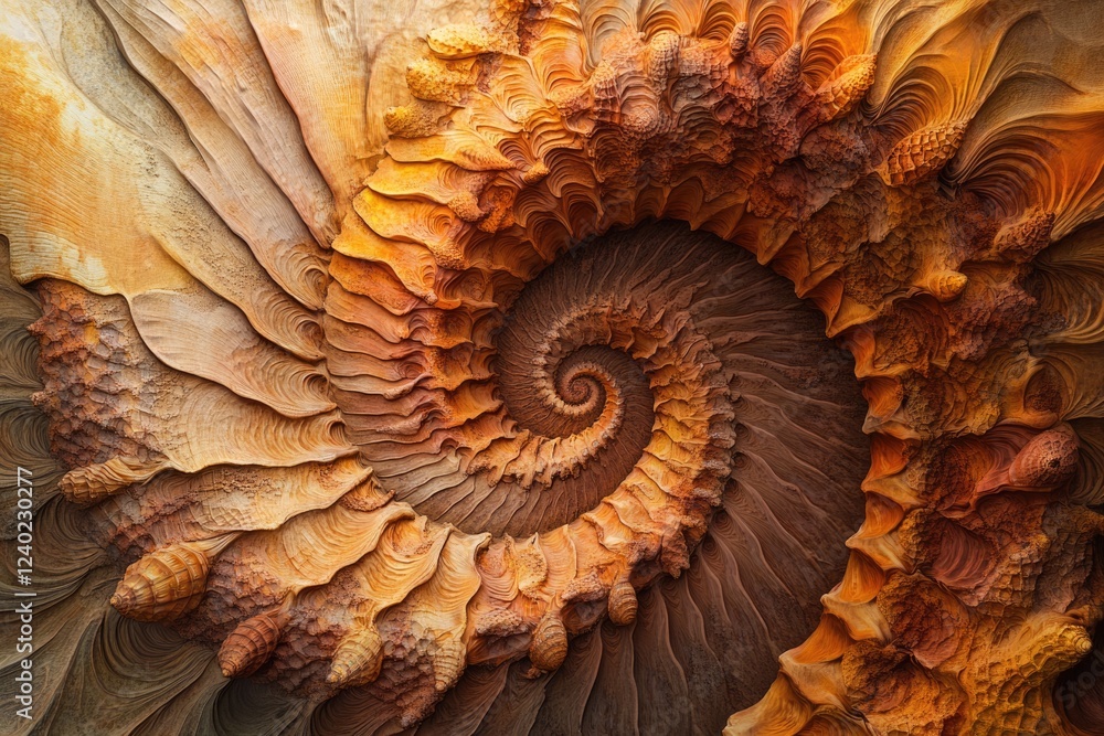 Poster intricate spiral of sandstone, swirling patterns and earthy tones creating a mesmerizing natural abs