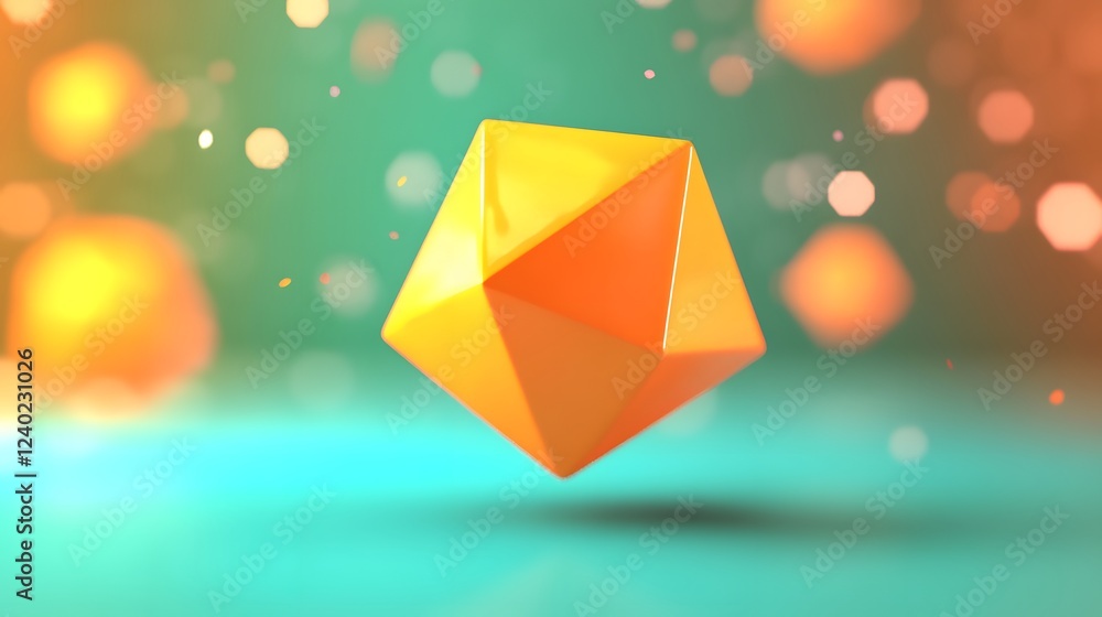 Poster abstract orange geometric shape 3d render bokeh background