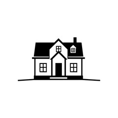 Simple House Icon: Black and White Minimalist Home Design Illustration. Perfect for real estate, architecture, and home design projects.