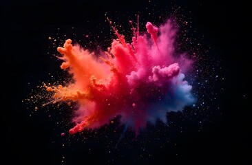Explosion of colored powder, on a black background. Perfect as a backdrop, adding a dynamic and modern touch to your creative projects, presentations, branding