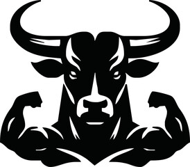 Bodybuilder with a bull head. Vector illustration.