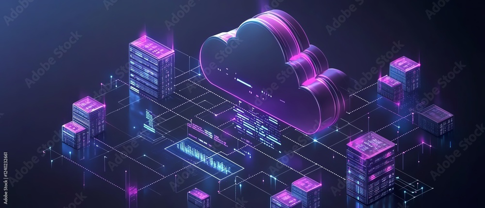 Aufkleber cloud computing concept, serverless technology on hybrid cloud network, modern infrastructure equipm