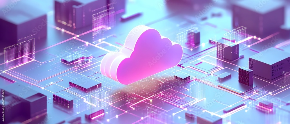 Poster cloud computing concept, serverless technology on hybrid cloud network, modern infrastructure equipm