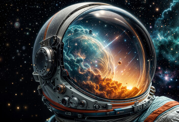 Space reflected with astronaut helmet