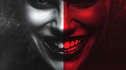 A visual concept of jealousy with contrasting images of smiling and envy.