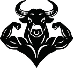 Bodybuilder with a bull head. Vector illustration.