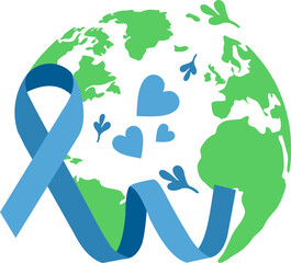 World Cancer Awareness Day map and ribbon concept