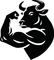 Bodybuilder with a bull head. Vector illustration.
