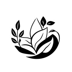 Elegant Monochrome Floral Design: Botanical Leaves and Flowers Illustration - Stylish Nature-Inspired Graphic