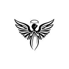 Majestic Angel Wings: A Black and White Artistic Design Representing Faith, Spirituality, and Hope. Perfect for religious art, tattoo designs, and spiritual themed projects.