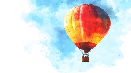 Fototapeta premium A Watercolor Painting Of A Hot Air Balloon Soaring In The Sky