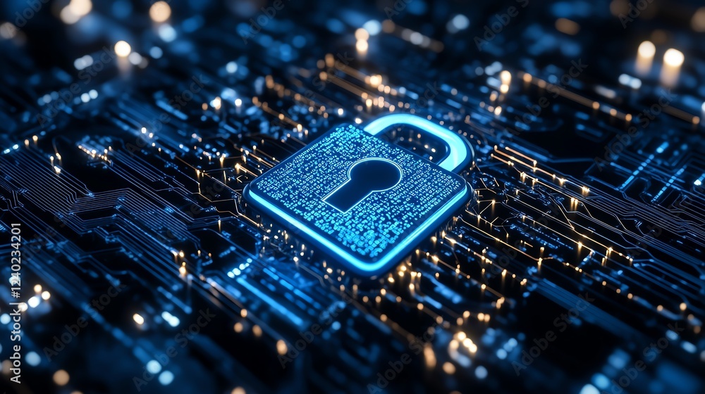 Poster measures for protecting sensitive data, dark hightech setting, glowing secure encryption icons, futu